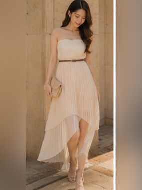 Elegant Cream tube top high low dress